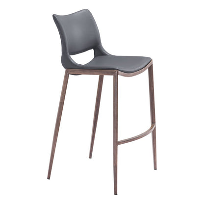 Set of Two 29" Dark Gray And Walnut Faux Leather And Steel Low Back Counter Height Bar Chairs HomeRoots