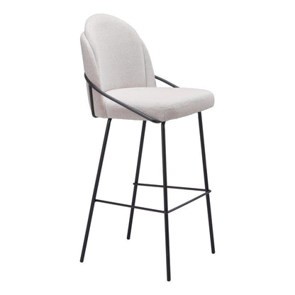 Set of Two 30" Ivory And Black Shearling And Fabric And Steel Bar Height Bar Chairs HomeRoots