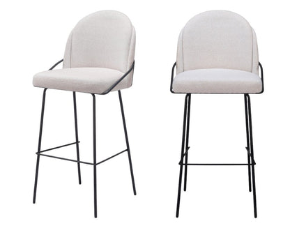 Set of Two 30" Ivory And Black Shearling And Fabric And Steel Bar Height Bar Chairs HomeRoots