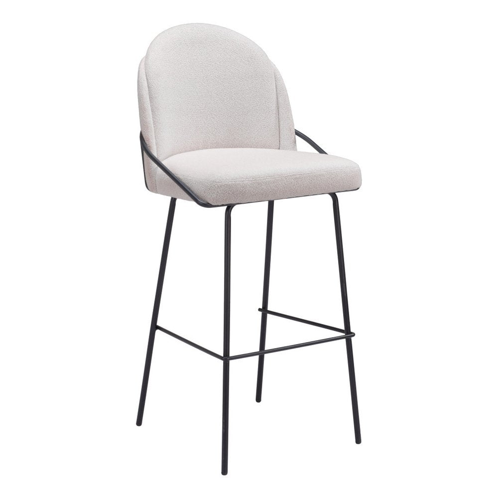Set of Two 30" Ivory And Black Shearling And Fabric And Steel Bar Height Bar Chairs HomeRoots