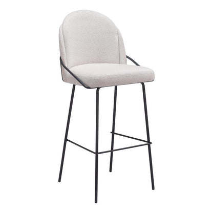Set of Two 30" Ivory And Black Shearling And Fabric And Steel Bar Height Bar Chairs HomeRoots