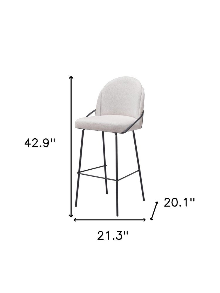 Set of Two 30" Ivory And Black Shearling And Fabric And Steel Bar Height Bar Chairs HomeRoots