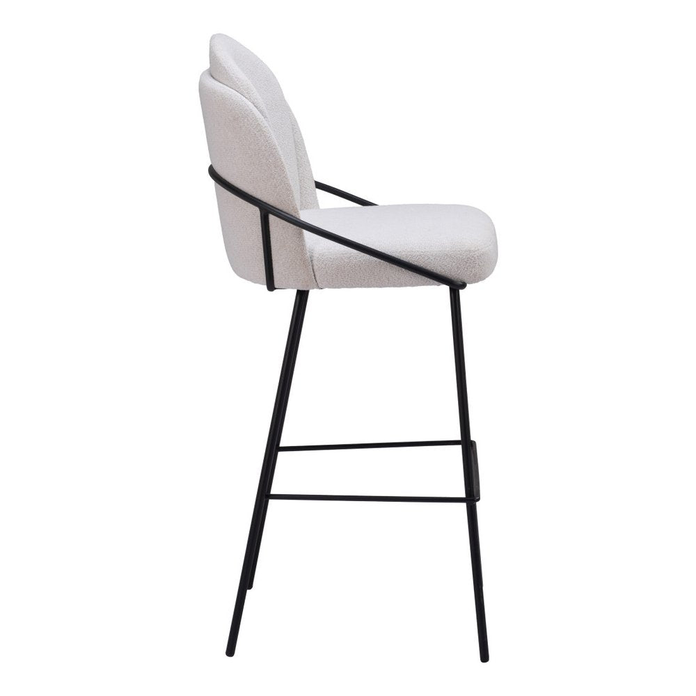 Set of Two 30" Ivory And Black Shearling And Fabric And Steel Bar Height Bar Chairs HomeRoots
