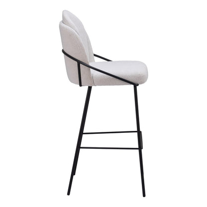 Set of Two 30" Ivory And Black Shearling And Fabric And Steel Bar Height Bar Chairs HomeRoots