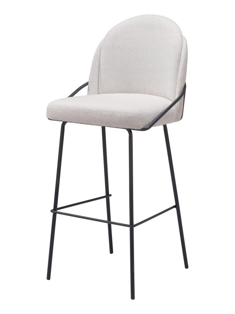 Set of Two 30" Ivory And Black Shearling And Fabric And Steel Bar Height Bar Chairs HomeRoots