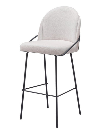 Set of Two 30" Ivory And Black Shearling And Fabric And Steel Bar Height Bar Chairs HomeRoots