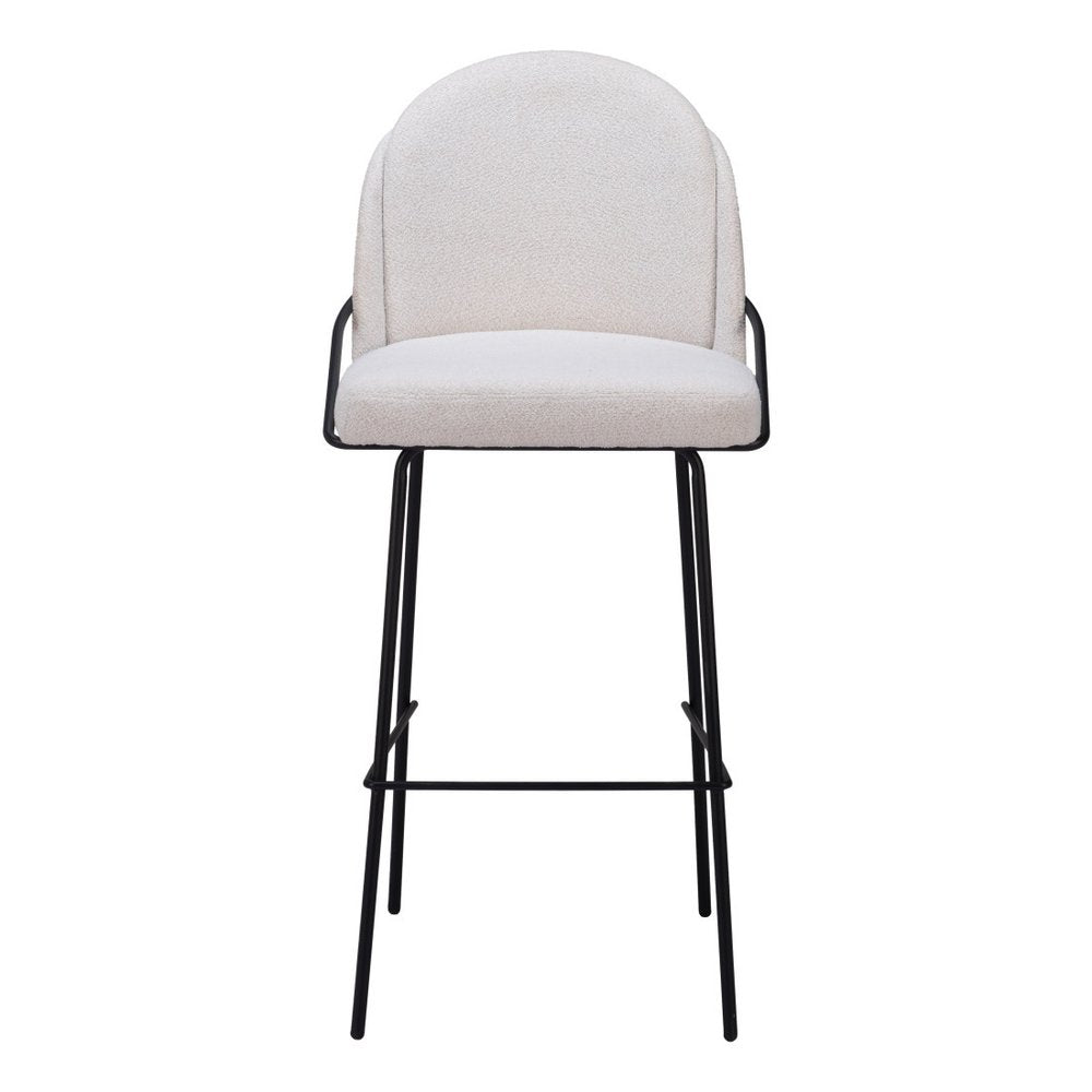Set of Two 30" Ivory And Black Shearling And Fabric And Steel Bar Height Bar Chairs HomeRoots