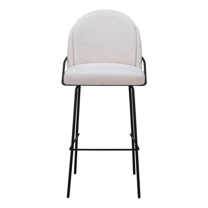 Set of Two 30" Ivory And Black Shearling And Fabric And Steel Bar Height Bar Chairs HomeRoots