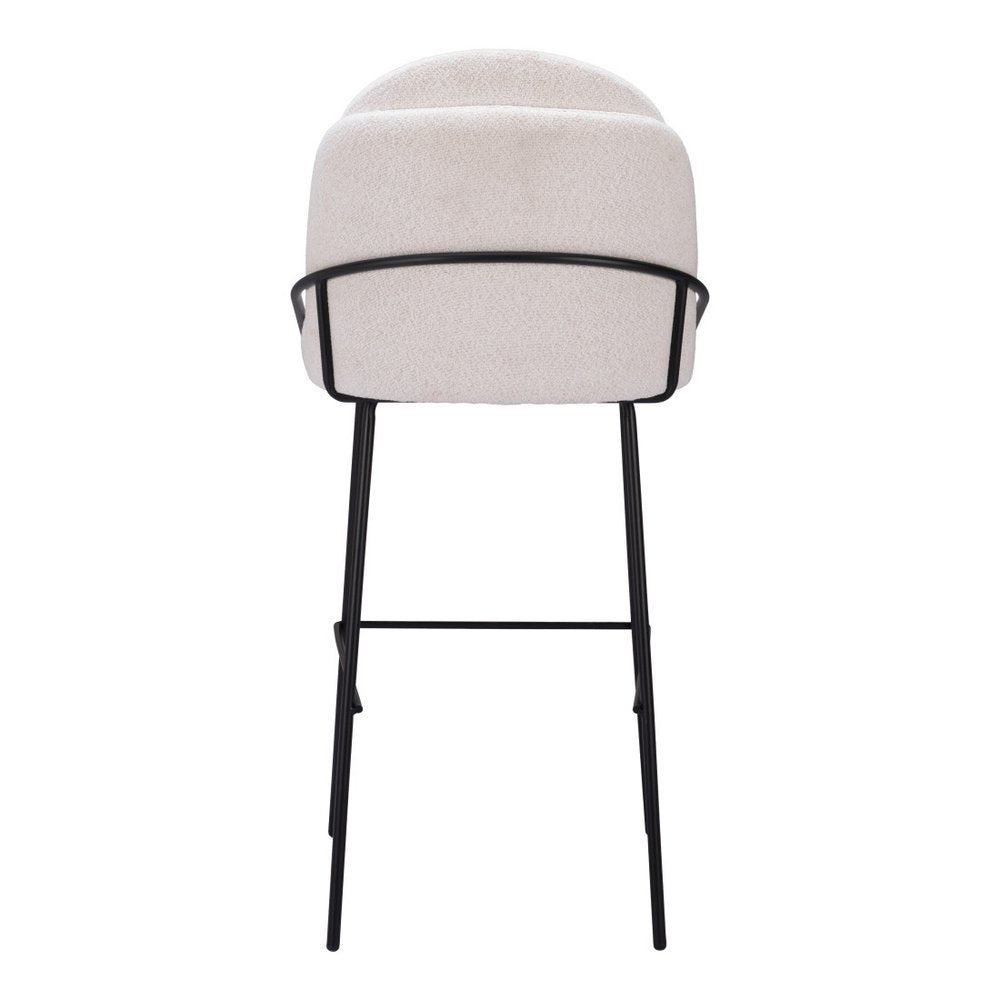 Set of Two 30" Ivory And Black Shearling And Fabric And Steel Bar Height Bar Chairs HomeRoots