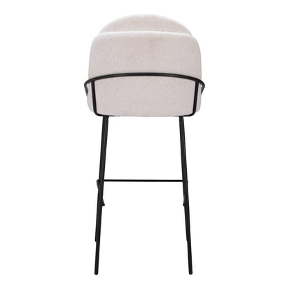 Set of Two 30" Ivory And Black Shearling And Fabric And Steel Bar Height Bar Chairs HomeRoots