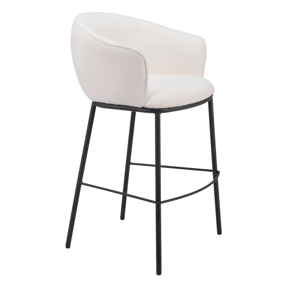 30" Ivory And Black Shearling And Fabric And Steel Bar Height Bar Chair HomeRoots