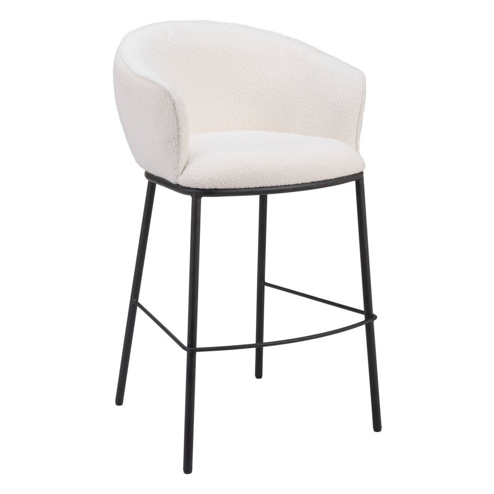 30" Ivory And Black Shearling And Fabric And Steel Bar Height Bar Chair HomeRoots