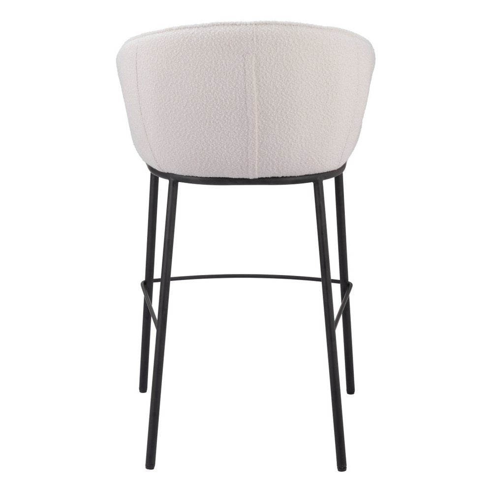 30" Ivory And Black Shearling And Fabric And Steel Bar Height Bar Chair HomeRoots