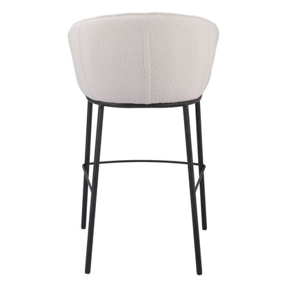 30" Ivory And Black Shearling And Fabric And Steel Bar Height Bar Chair HomeRoots