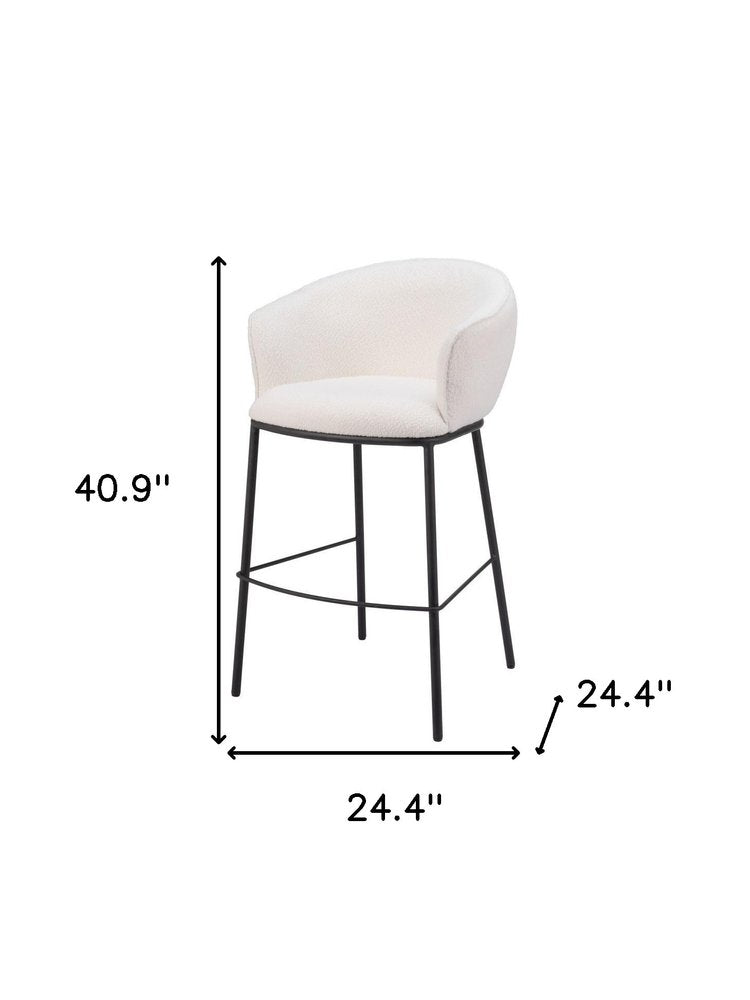 30" Ivory And Black Shearling And Fabric And Steel Bar Height Bar Chair HomeRoots