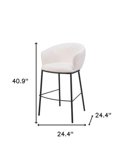 30" Ivory And Black Shearling And Fabric And Steel Bar Height Bar Chair HomeRoots