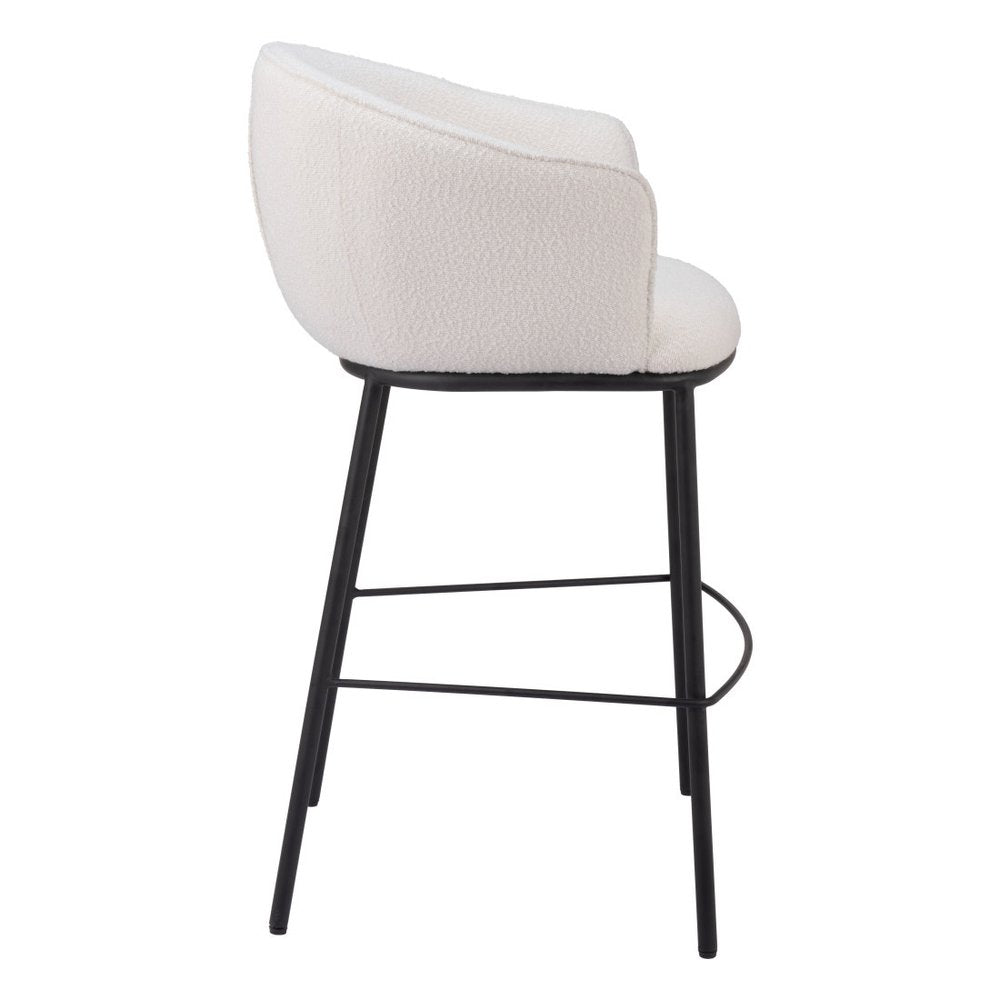 30" Ivory And Black Shearling And Fabric And Steel Bar Height Bar Chair HomeRoots