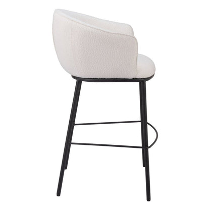 30" Ivory And Black Shearling And Fabric And Steel Bar Height Bar Chair HomeRoots