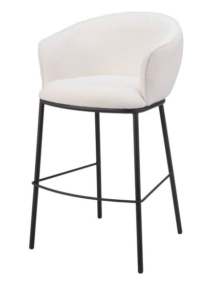 30" Ivory And Black Shearling And Fabric And Steel Bar Height Bar Chair HomeRoots