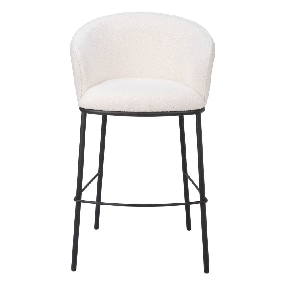 30" Ivory And Black Shearling And Fabric And Steel Bar Height Bar Chair HomeRoots