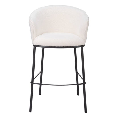 30" Ivory And Black Shearling And Fabric And Steel Bar Height Bar Chair HomeRoots