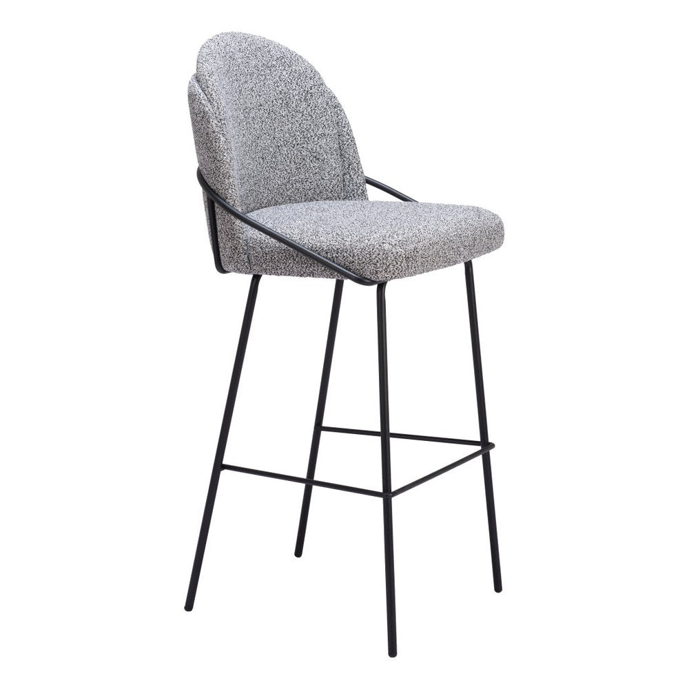 Set of Two 30" Light Gray And Black Shearling And Fabric And Steel Bar Height Bar Chairs HomeRoots