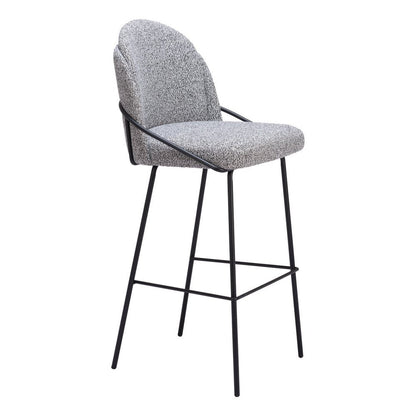 Set of Two 30" Light Gray And Black Shearling And Fabric And Steel Bar Height Bar Chairs HomeRoots