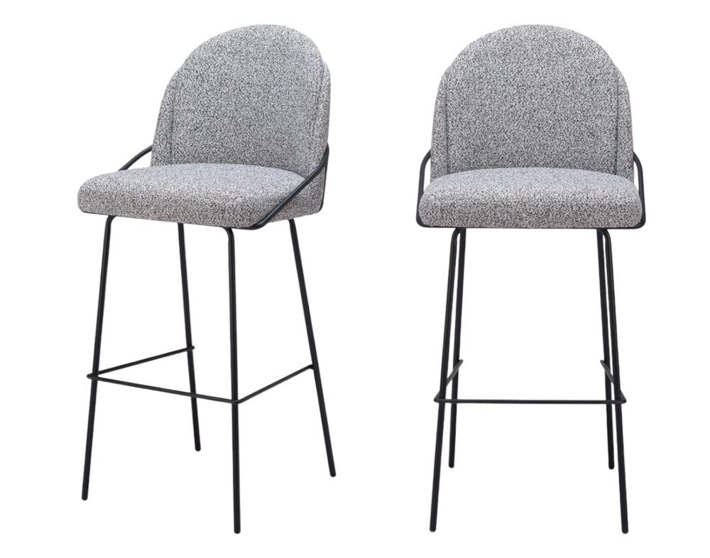 Set of Two 30" Light Gray And Black Shearling And Fabric And Steel Bar Height Bar Chairs HomeRoots