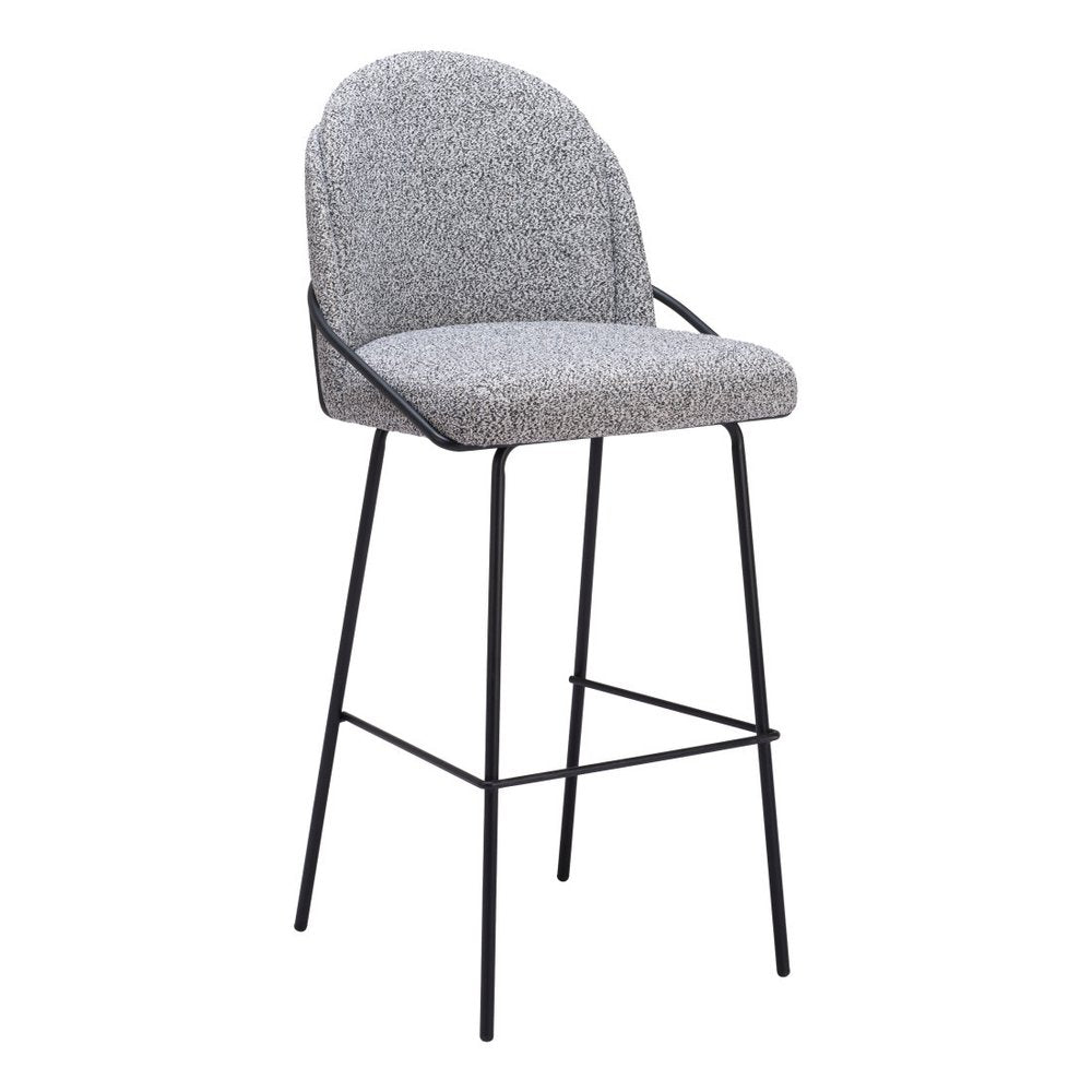 Set of Two 30" Light Gray And Black Shearling And Fabric And Steel Bar Height Bar Chairs HomeRoots