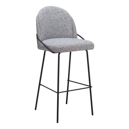 Set of Two 30" Light Gray And Black Shearling And Fabric And Steel Bar Height Bar Chairs HomeRoots