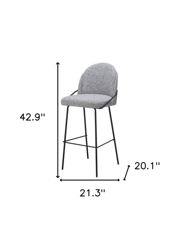 Set of Two 30" Light Gray And Black Shearling And Fabric And Steel Bar Height Bar Chairs HomeRoots