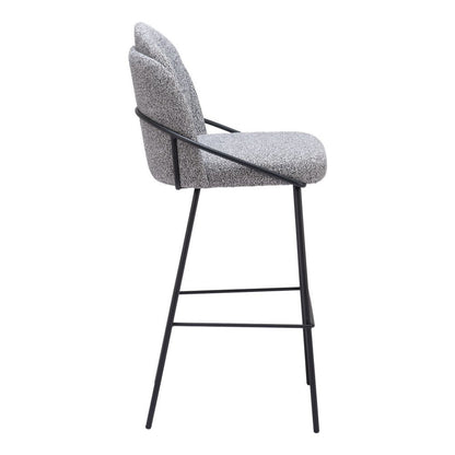 Set of Two 30" Light Gray And Black Shearling And Fabric And Steel Bar Height Bar Chairs HomeRoots