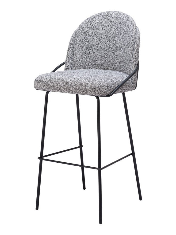 Set of Two 30" Light Gray And Black Shearling And Fabric And Steel Bar Height Bar Chairs HomeRoots