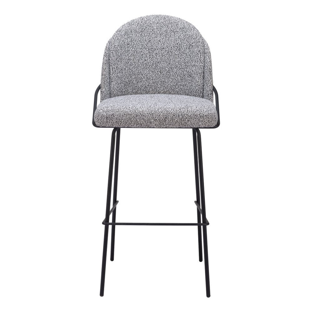 Set of Two 30" Light Gray And Black Shearling And Fabric And Steel Bar Height Bar Chairs HomeRoots