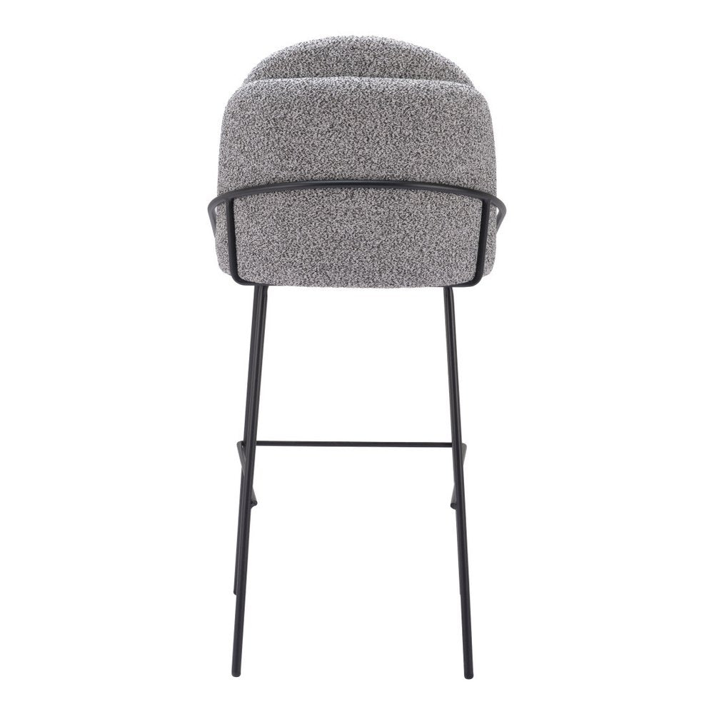 Set of Two 30" Light Gray And Black Shearling And Fabric And Steel Bar Height Bar Chairs HomeRoots