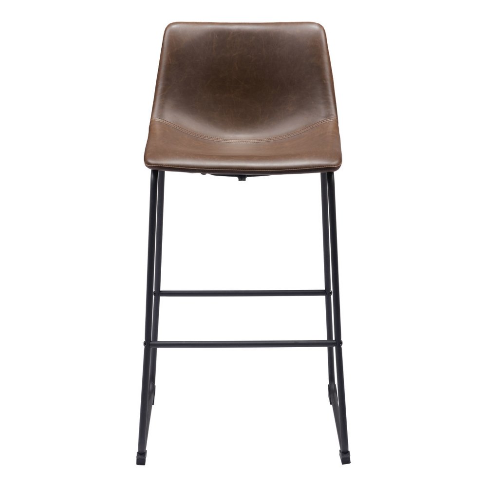Set of Two 29" Espresso And Black Faux Leather And Steel Counter Height Bar Chairs HomeRoots