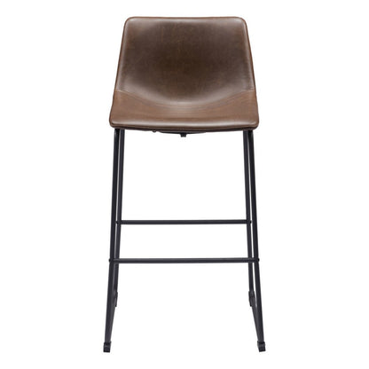 Set of Two 29" Espresso And Black Faux Leather And Steel Counter Height Bar Chairs HomeRoots
