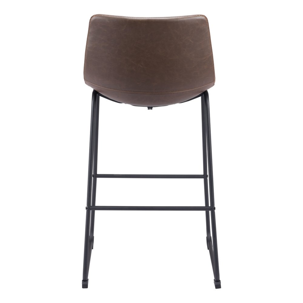 Set of Two 29" Espresso And Black Faux Leather And Steel Counter Height Bar Chairs HomeRoots