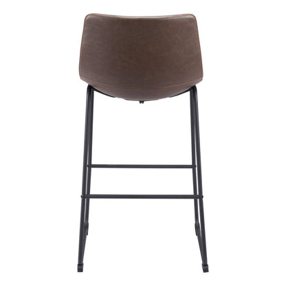 Set of Two 29" Espresso And Black Faux Leather And Steel Counter Height Bar Chairs HomeRoots
