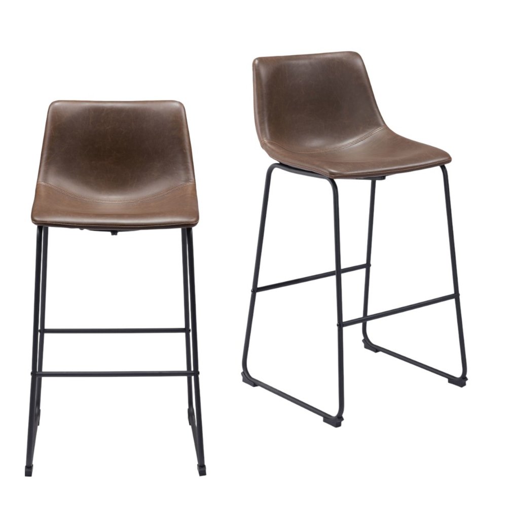 Set of Two 29" Espresso And Black Faux Leather And Steel Counter Height Bar Chairs HomeRoots