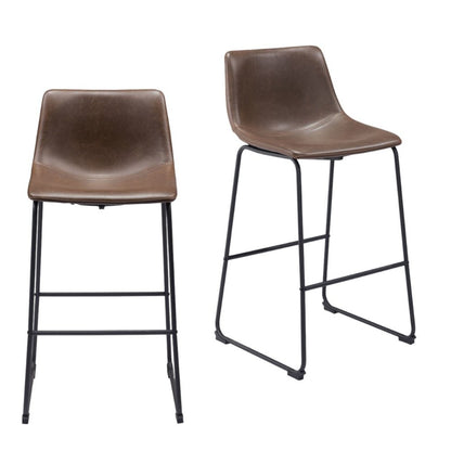 Set of Two 29" Espresso And Black Faux Leather And Steel Counter Height Bar Chairs HomeRoots