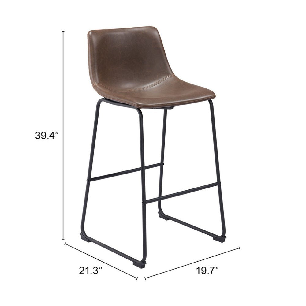 Set of Two 29" Espresso and Black Faux Leather and Steel Counter Height Bar Chairs HomeRoots