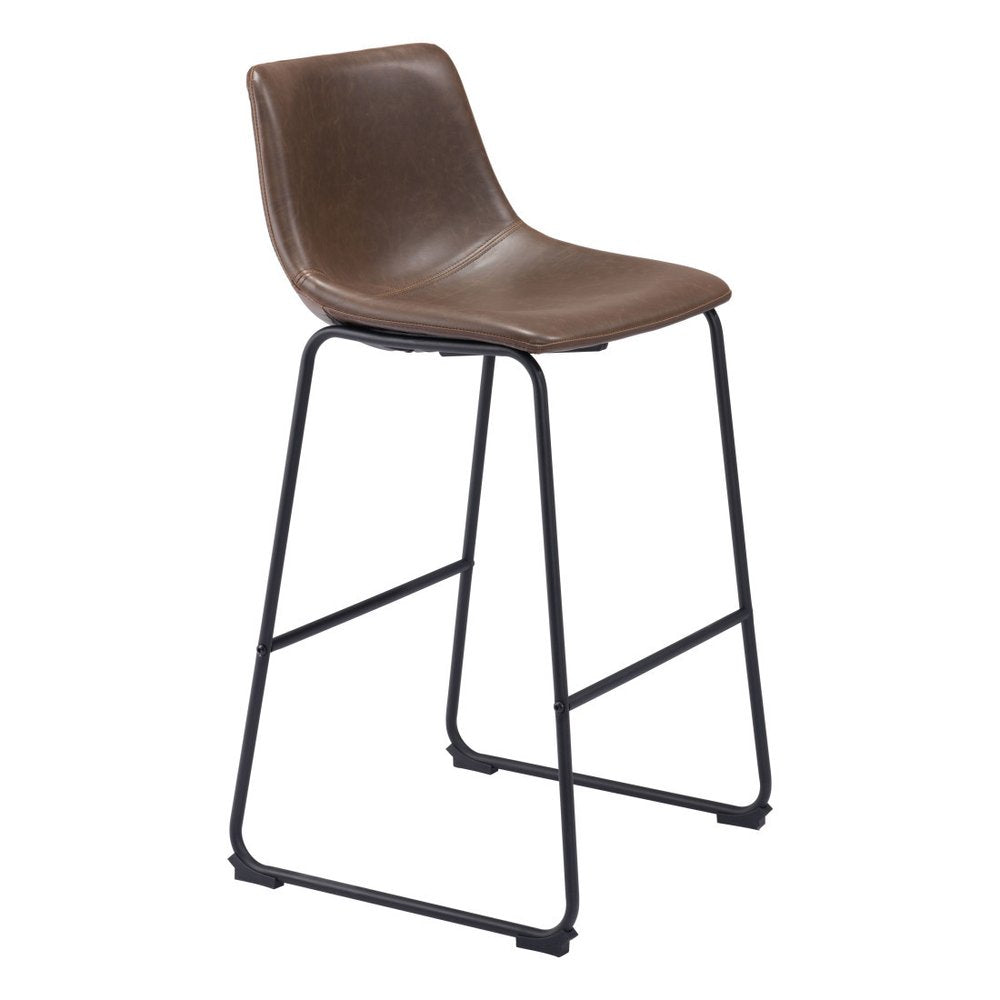 Set of Two 29" Espresso And Black Faux Leather And Steel Counter Height Bar Chairs HomeRoots