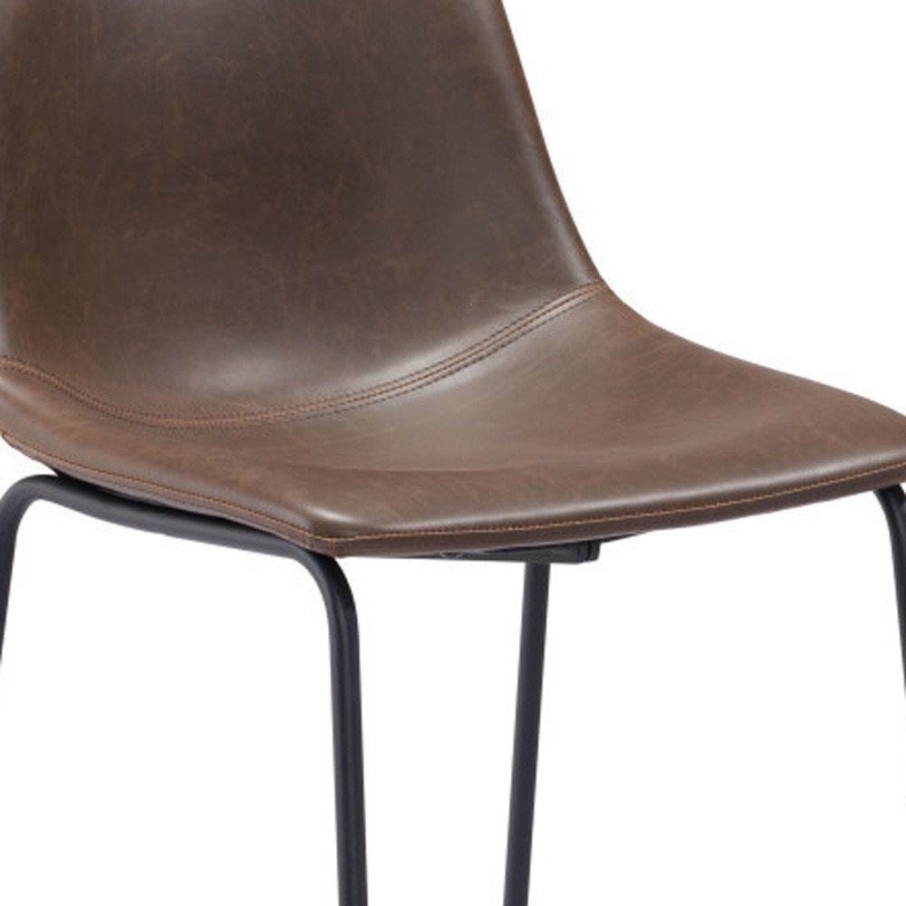 Set of Two 29" Espresso And Black Faux Leather And Steel Counter Height Bar Chairs HomeRoots