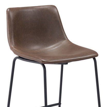 Set of Two 29" Espresso And Black Faux Leather And Steel Counter Height Bar Chairs HomeRoots