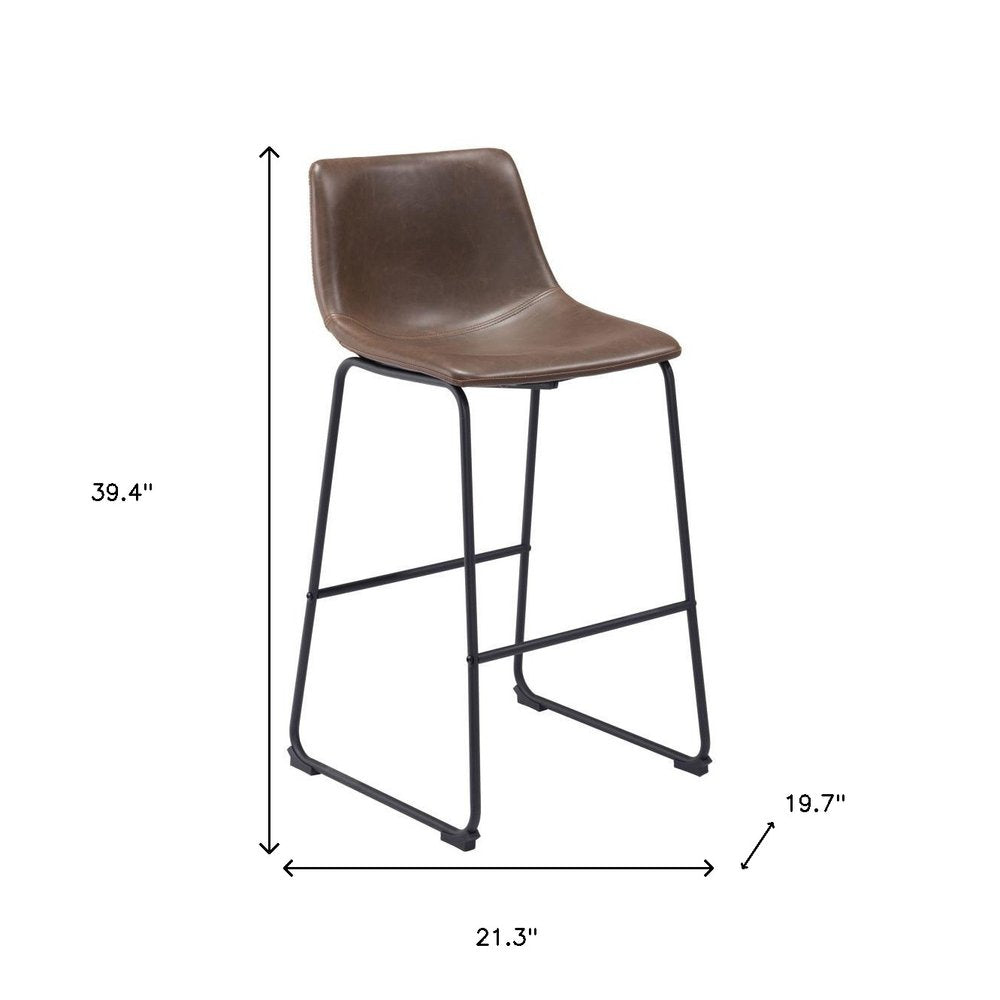 Set of Two 29" Espresso And Black Faux Leather And Steel Counter Height Bar Chairs HomeRoots