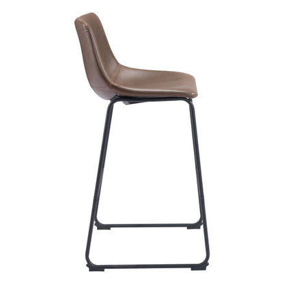Set of Two 29" Espresso And Black Faux Leather And Steel Counter Height Bar Chairs HomeRoots