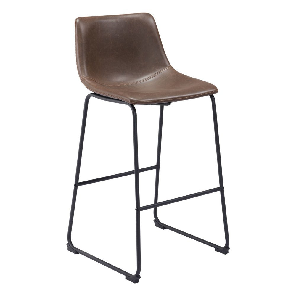 Set of Two 29" Espresso And Black Faux Leather And Steel Counter Height Bar Chairs HomeRoots