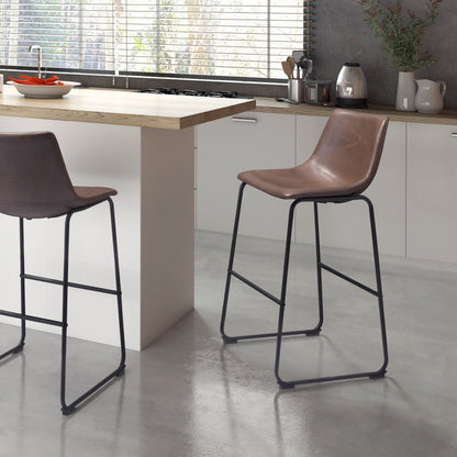 Set of Two 29" Espresso and Black Faux Leather and Steel Counter Height Bar Chairs HomeRoots