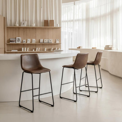 Set of Two 29" Espresso And Black Faux Leather And Steel Counter Height Bar Chairs HomeRoots